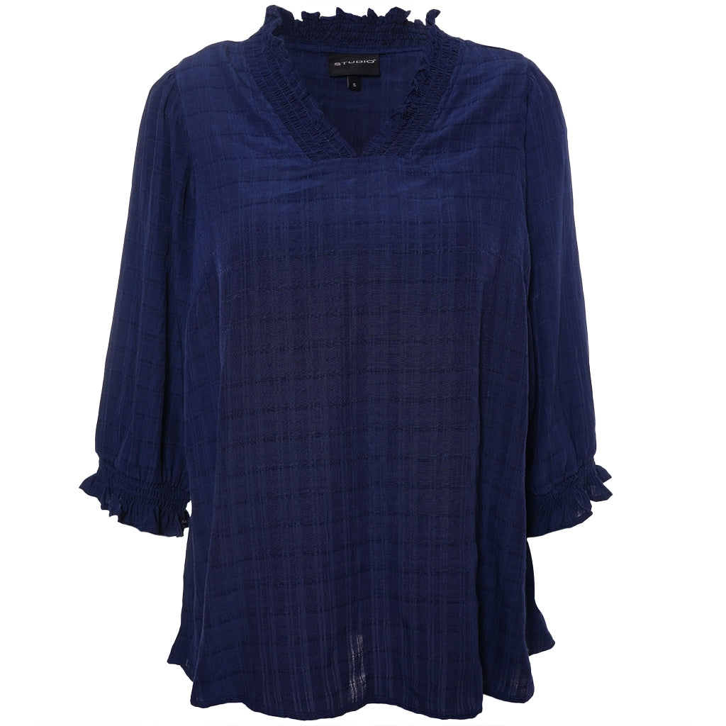Studio SFeodora Blouse with smock neck Blouse Navy