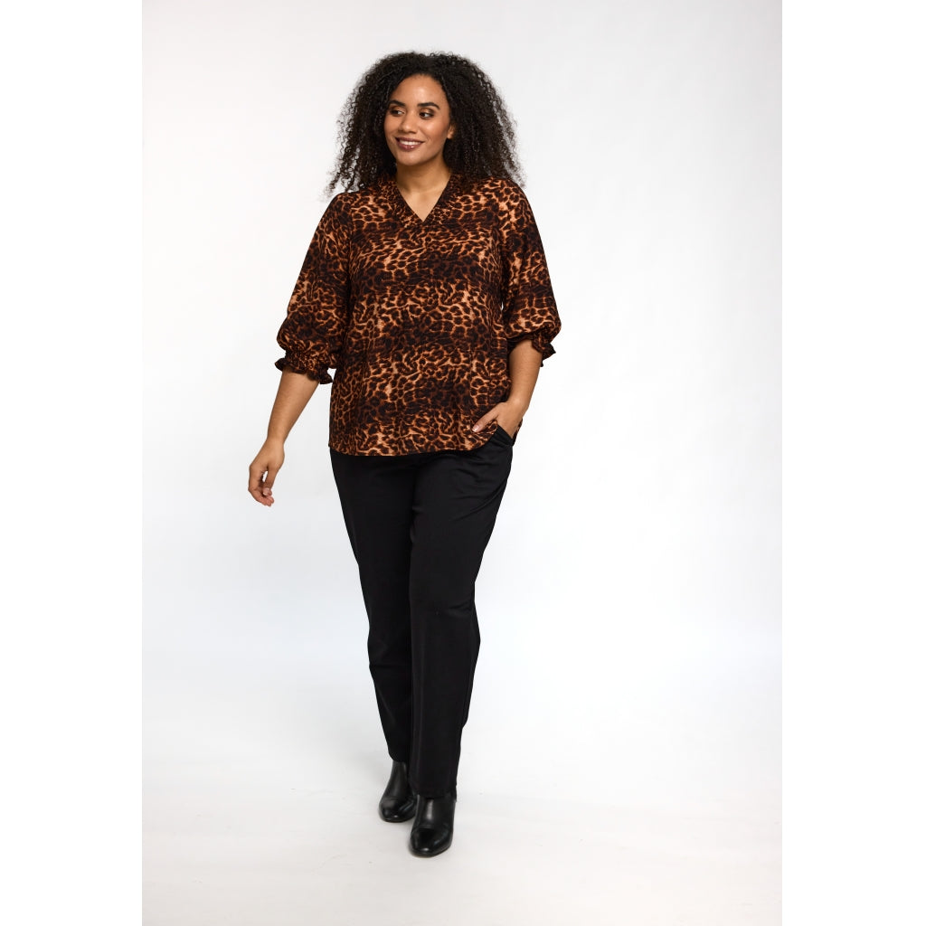 Studio SFeodora Blouse with smock neck Blouse Black/copper animal print