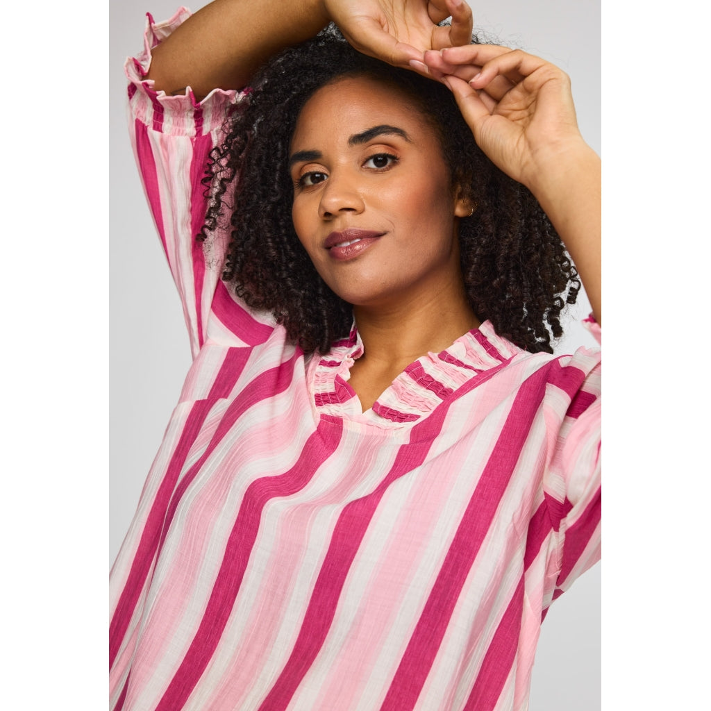 Studio SFeodora Blouse with smock neck Blouse White/pink stripe