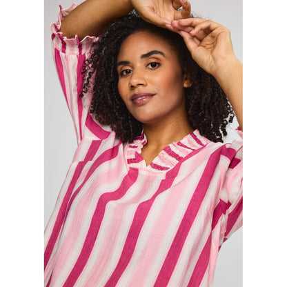 Studio SFeodora Blouse with smock neck Blouse White/pink stripe