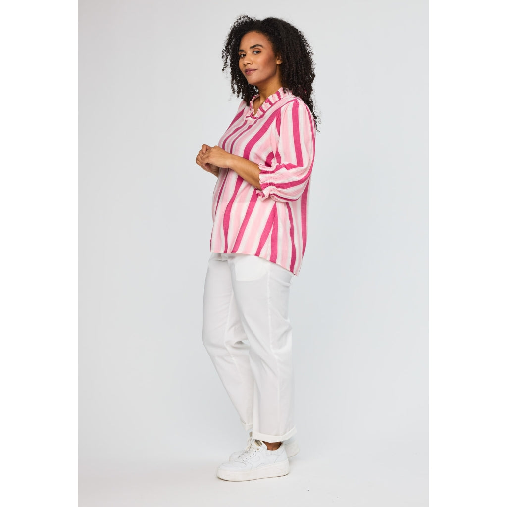 Studio SFeodora Blouse with smock neck Blouse White/pink stripe