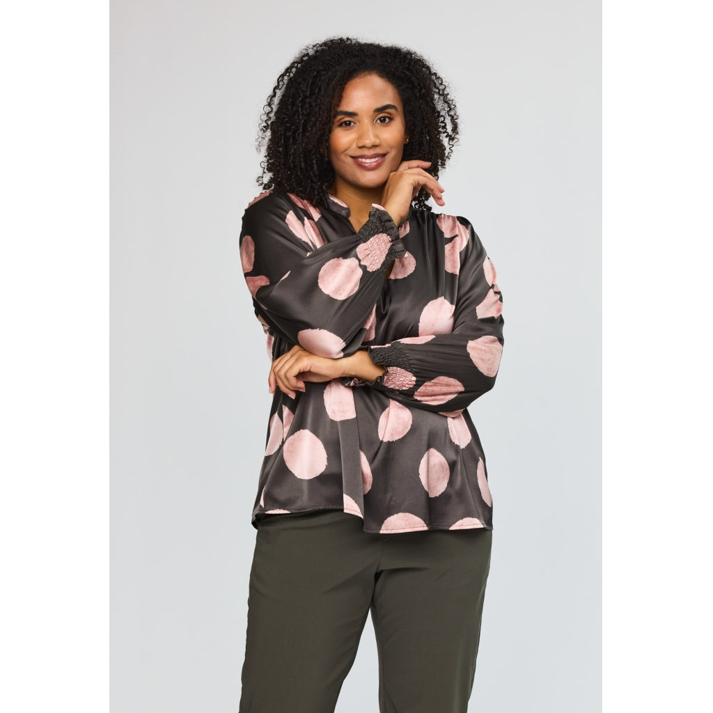 Studio SHannah Shirt Shirt Black with rose large dot