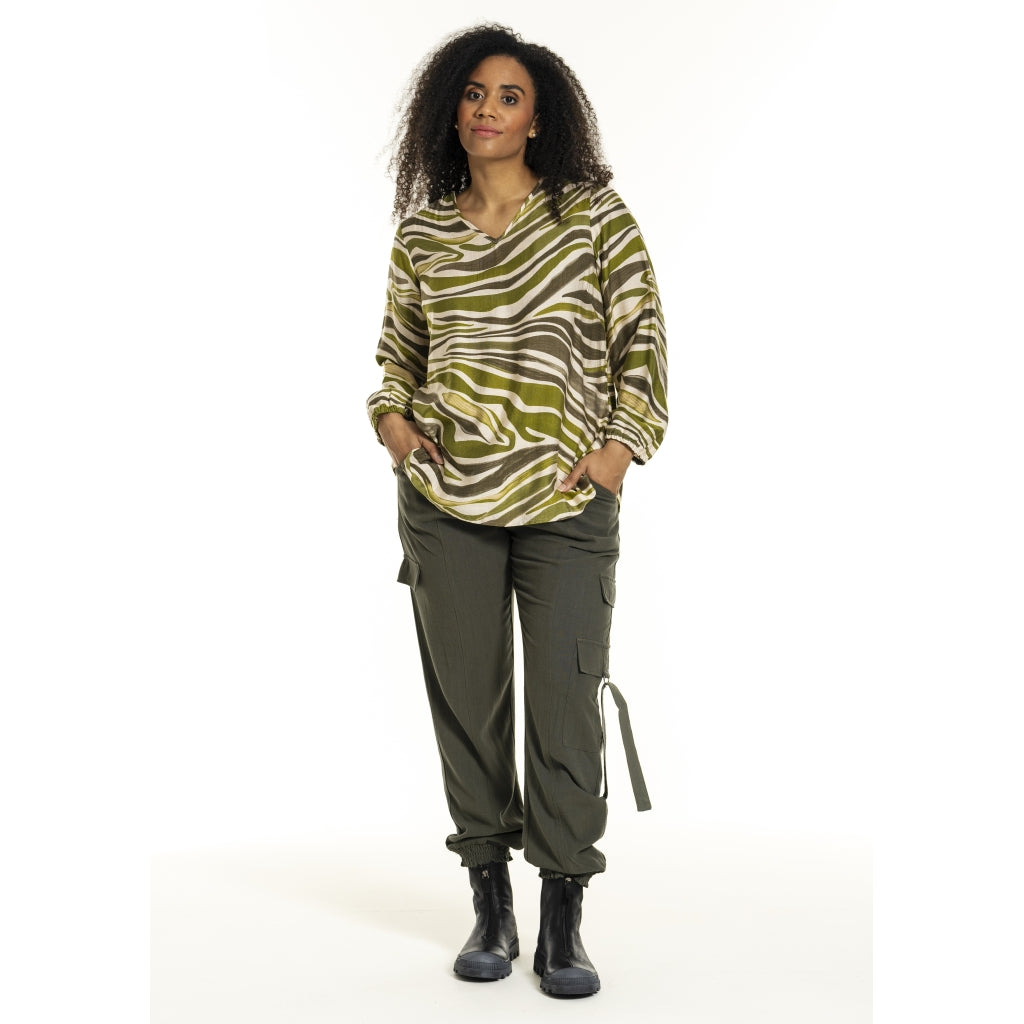 Studio SInette Blouse Blouse Offwhite with green pattern