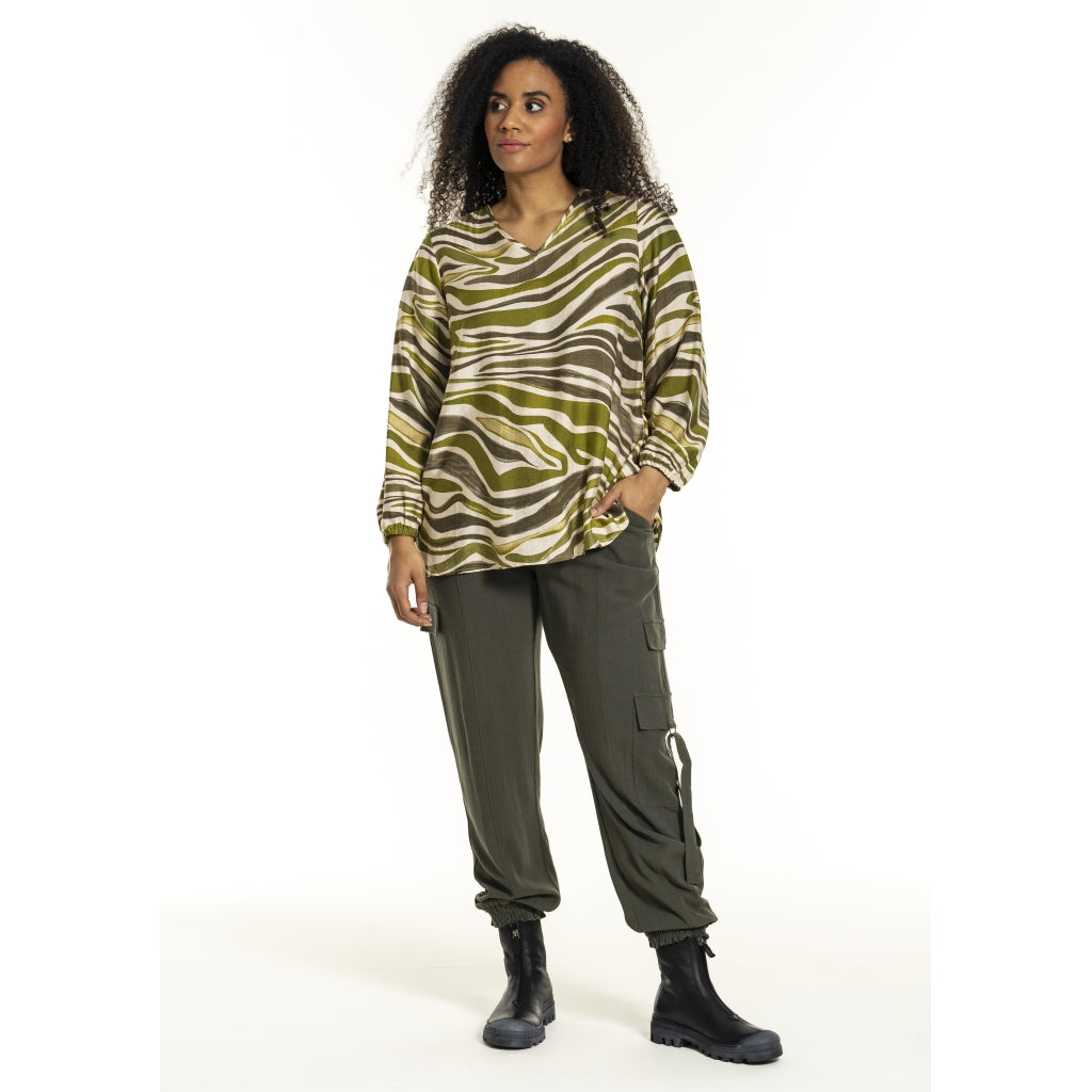 Studio SInette Blouse Blouse Offwhite with green pattern