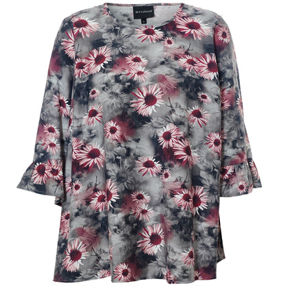 Studio STheresa Blouse Blouse Grey with bordeaux flowers